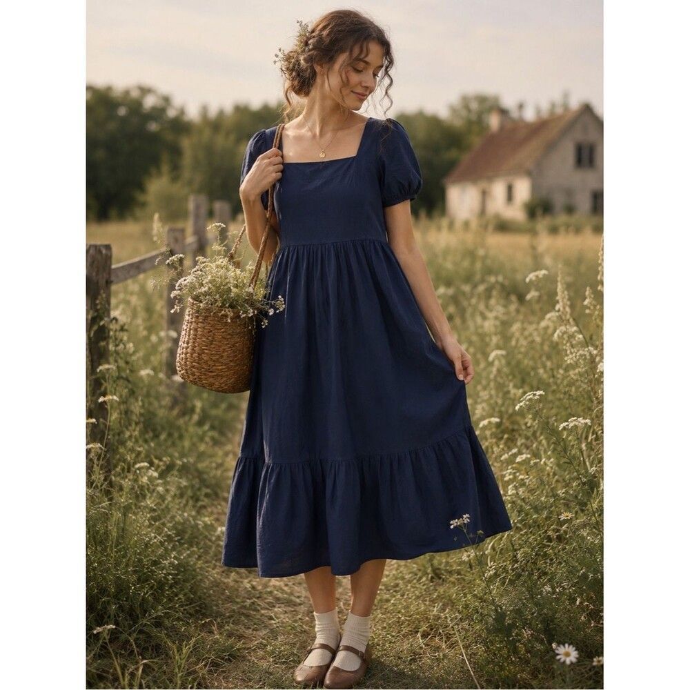 Mod Ref Zaria Maxi Dress Navy Blue Size Small Cotton Spandex Spring Summer